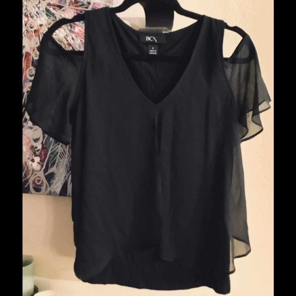 BCX Blouse with sheer panel layer